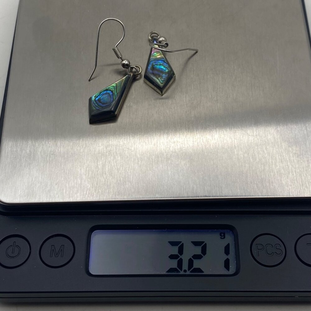 Abalone Shell Drop Earrings Geometric  Silver-Tone Dangle Boho Modern Paua - Picture 4 of 7